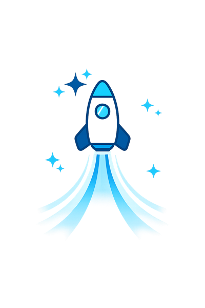Stylized rocket launching upward